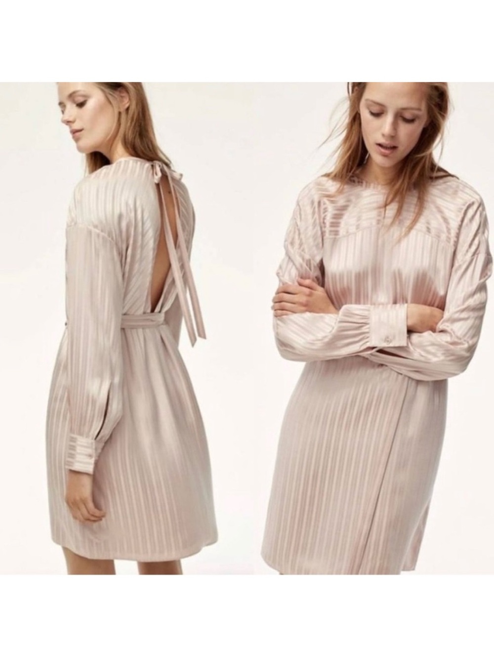 NWT Wilfred Silk Blend Gaillard Blush Pink Dress Back Tie Open Back